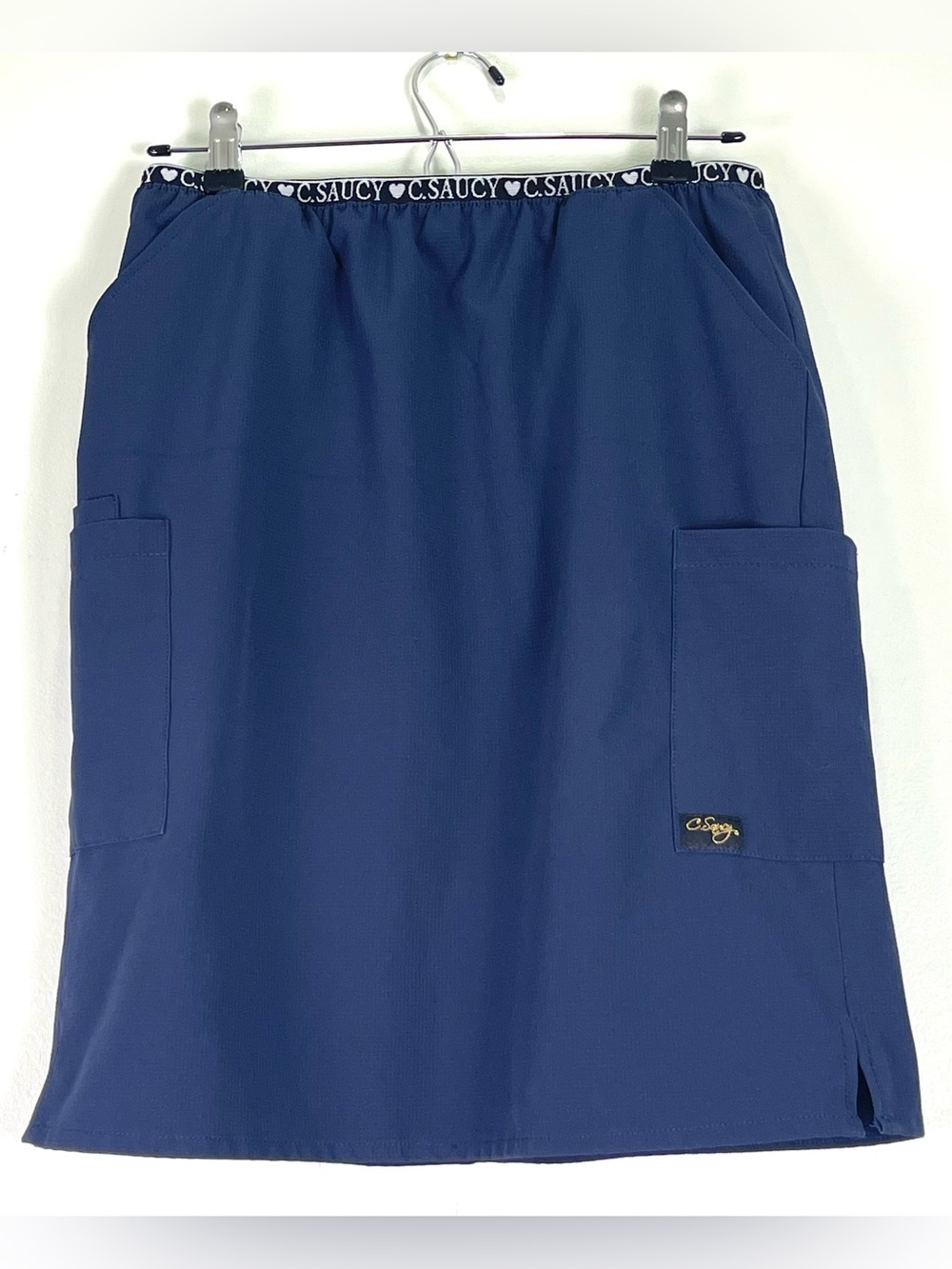 C. SAUCY Women's Navy Blue Medical Scrub Skirt Pockets Stretch Size Medium